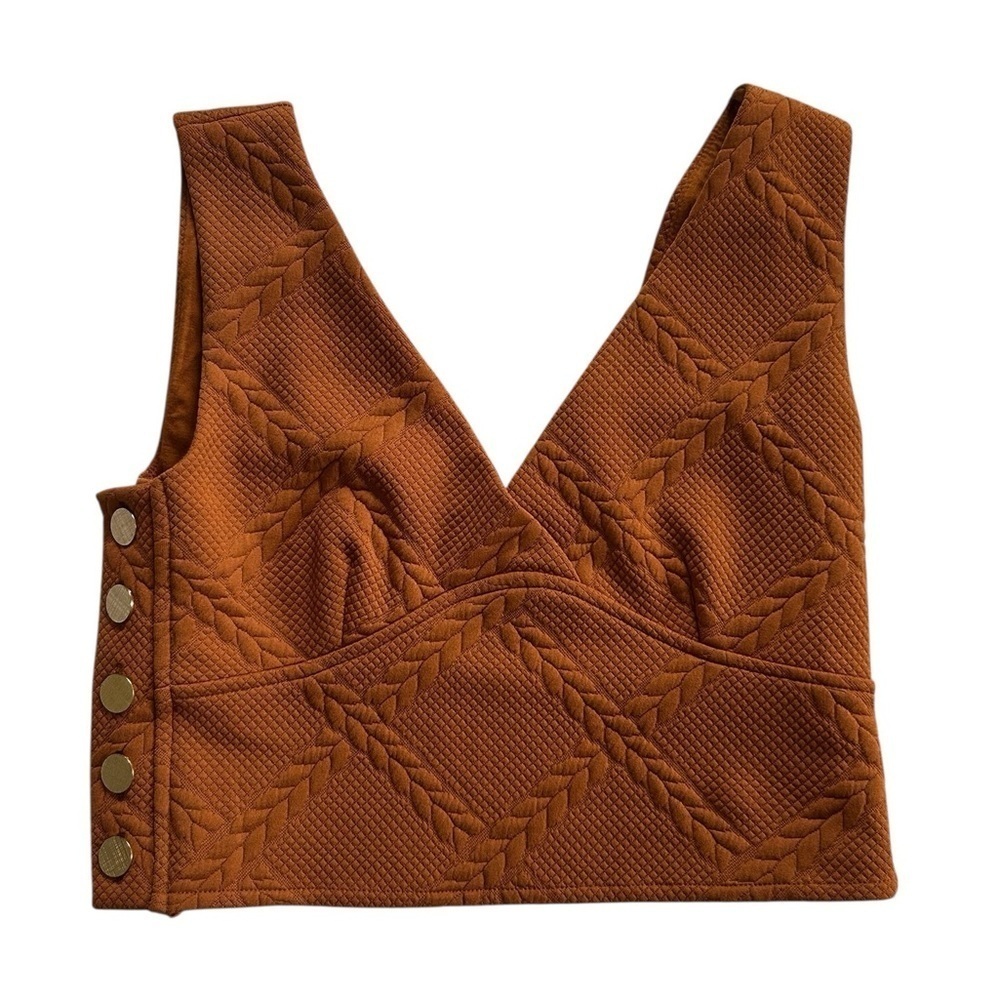Maeve Anthropologie Button Side Cropped Top Vest Pecan Brown Size XS - Picture 4 of 13
